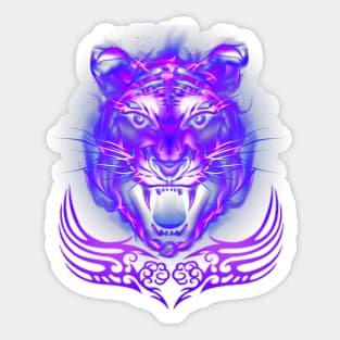 Purple Blue Fire Tiger Cat Sticker